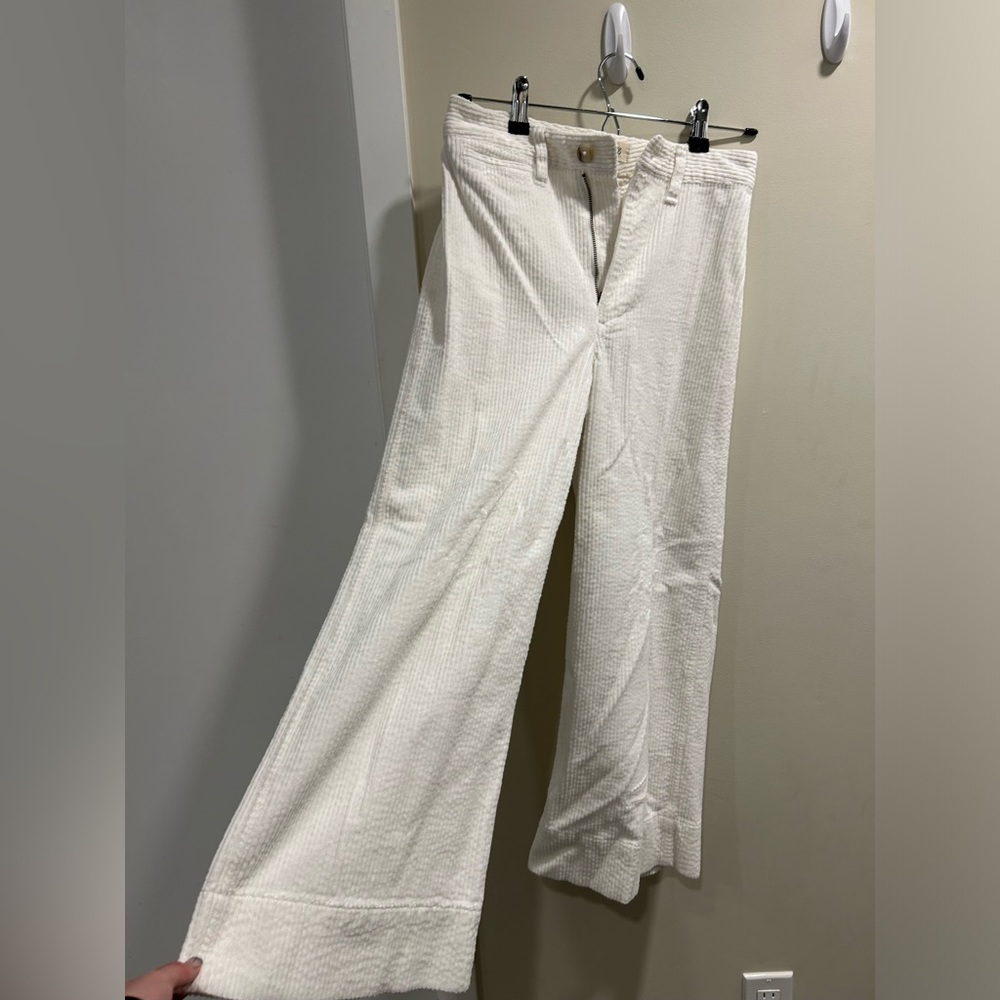 Madewell corduroy wide leg white pants (cropped)